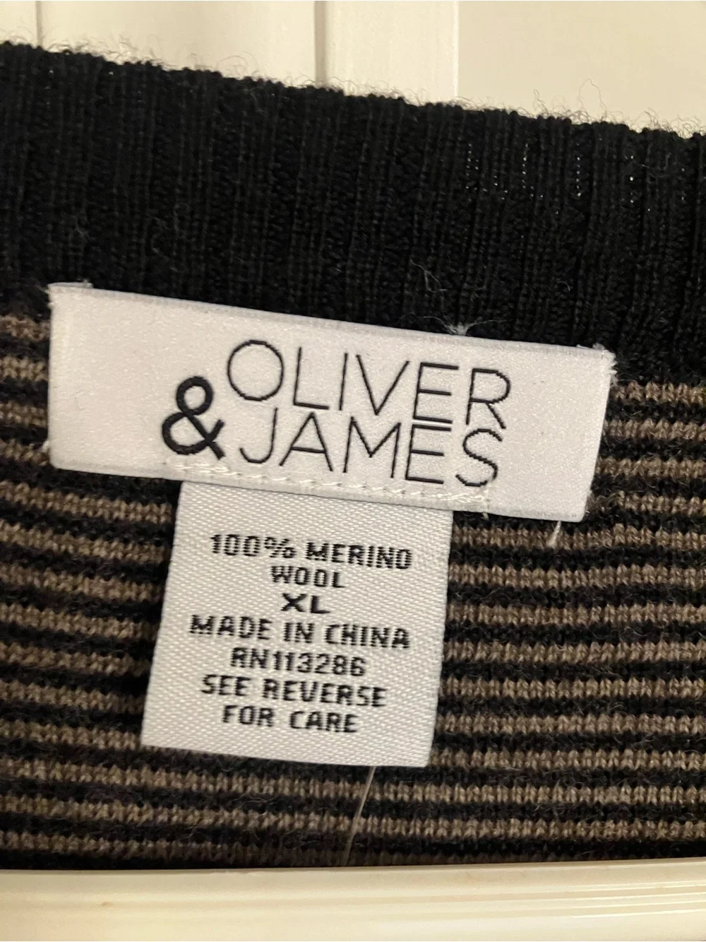 Oliver & James 100% Merino Wool Striped Cardigan with Pockets NEW Size XL